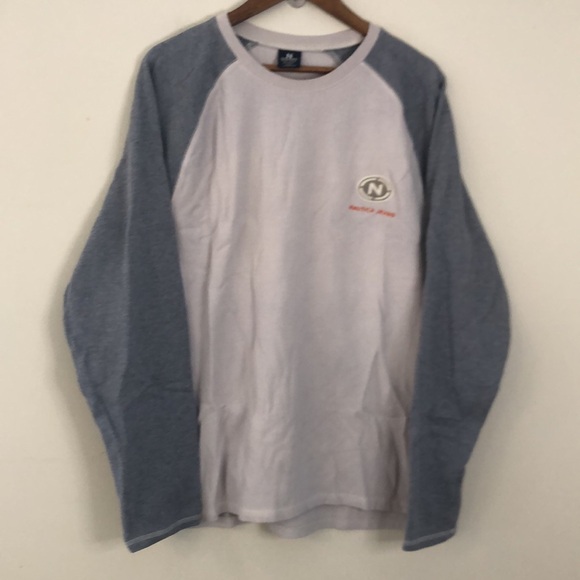 Nautica Men's Off-White & gray Crewneck Sweater baseball style 100% cotton XXL - Picture 1 of 10